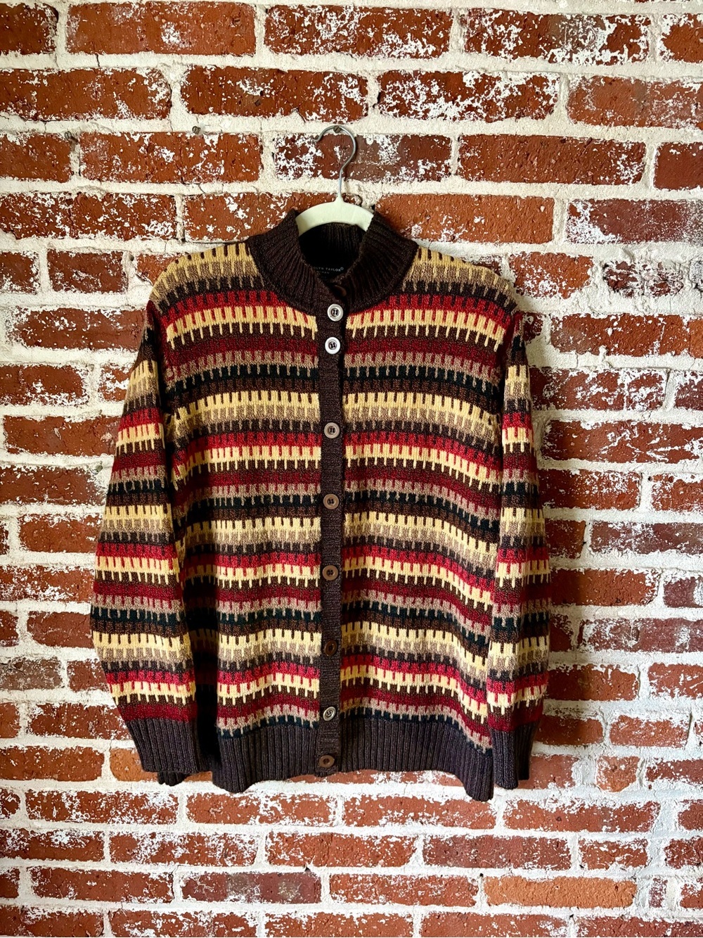 Vintage Carolyn Taylor horizontal geometric knit cardigan sweater